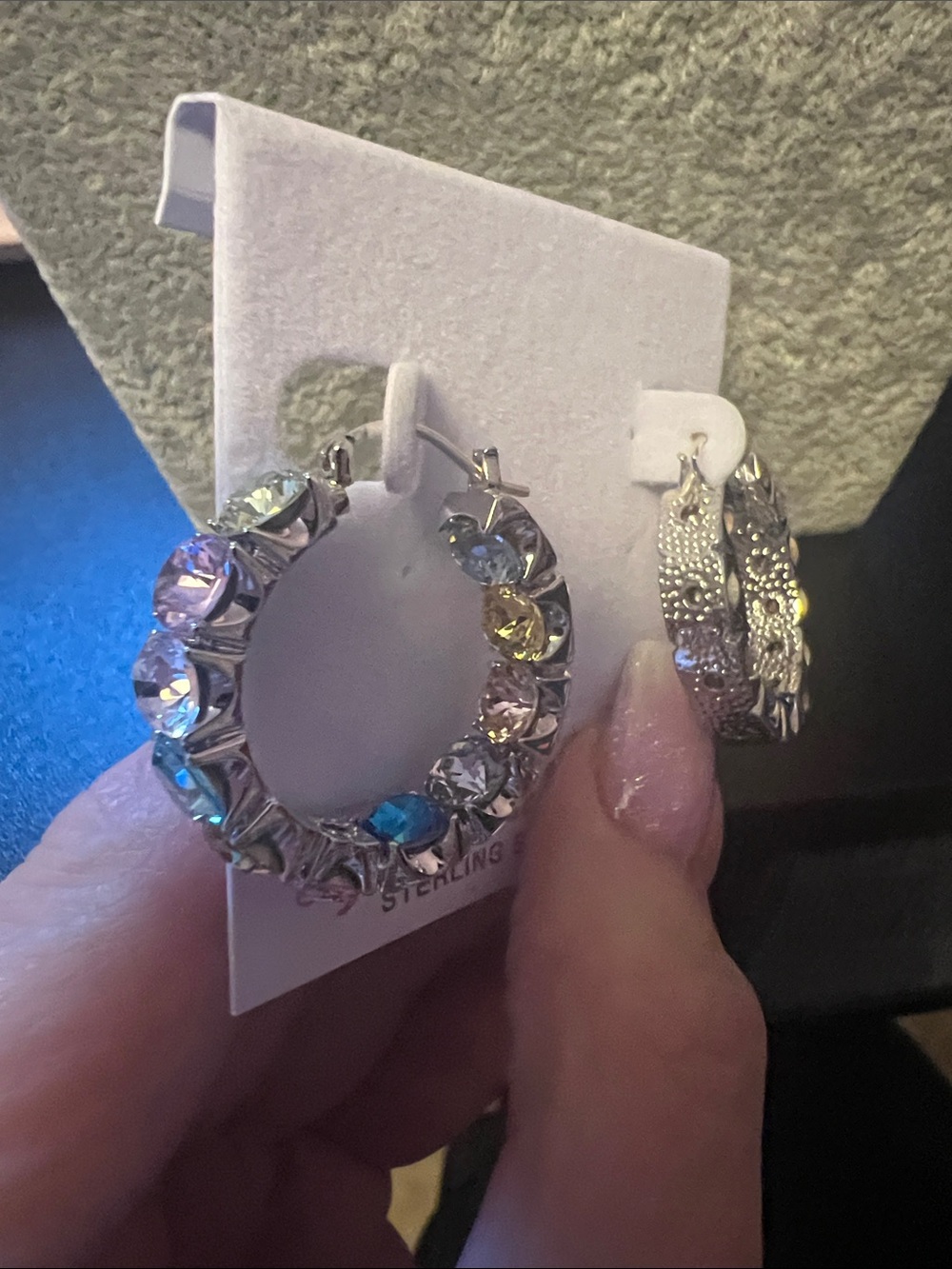 Sparkling Multi-Color Crystal Hoop Earrings - Picture 2 of 5